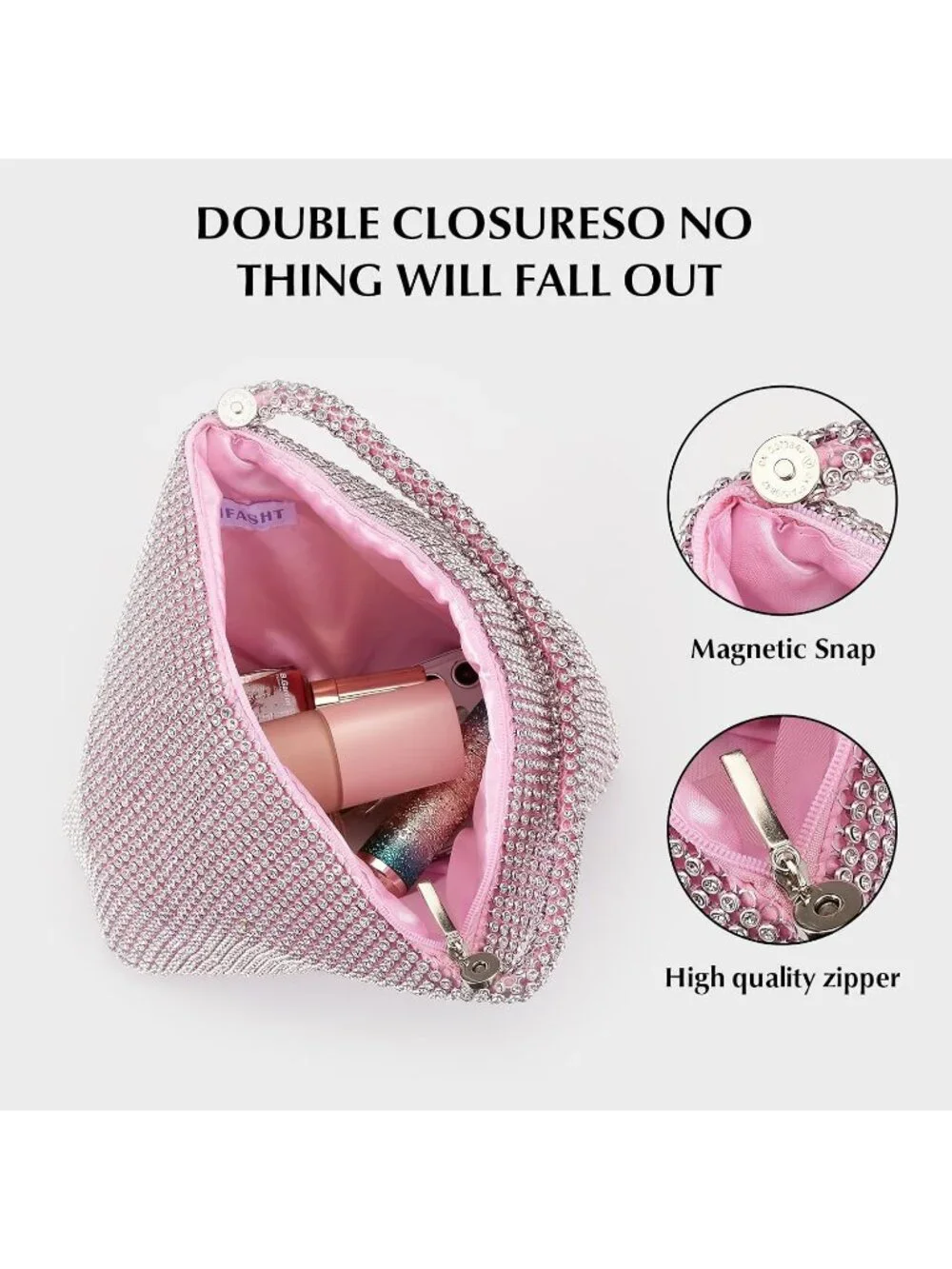 Women's Pink Rhinestone Triangle Clutch Purse Vintage Evening Bag